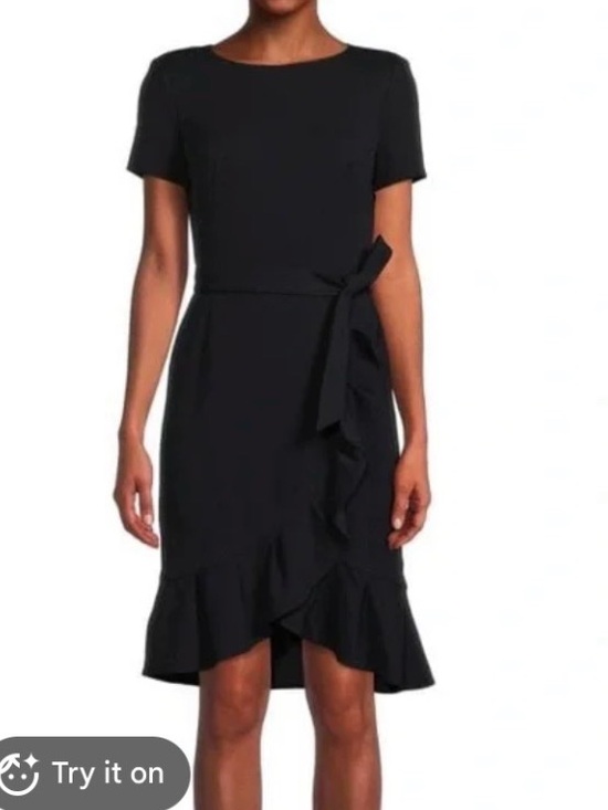 Calvin Klein Dresses & Skirts - Calvin Klein NWT Black Short-Sleeve Ruffle Wrap Midi Dress Size 4